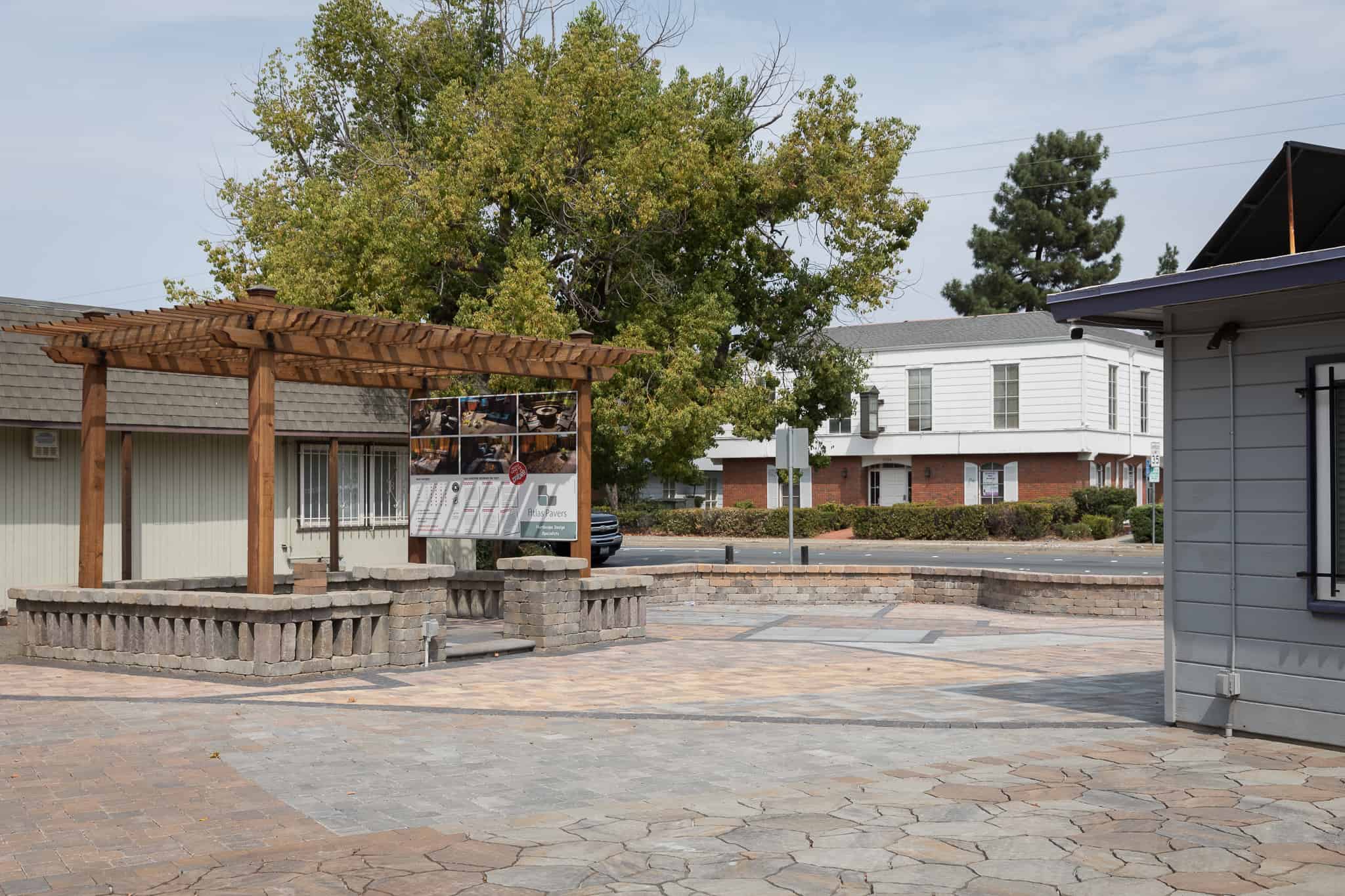 Atlas Pavers Concord showroom with installed paver colors, patterns and borders on display
